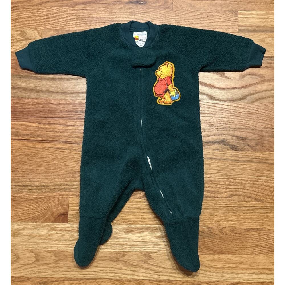 Vintage Winnie the Pooh Sears Green Fleece Footed Pajamas Sleeper 24 Months 1B